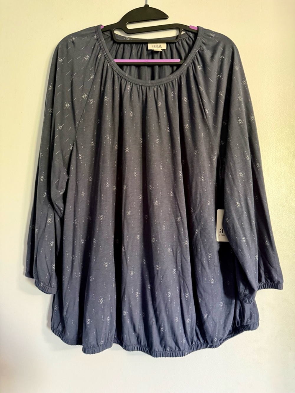 *NEW* Sz 1x A.N.A. Blue Blouson Geometric Top